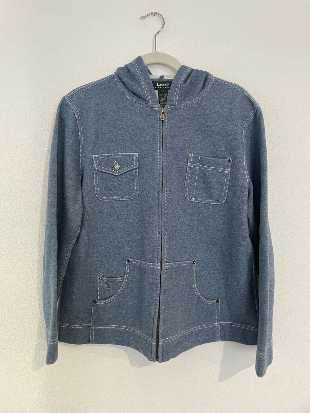 Lauren Ralph Lauren Zip Hoodie Sweater - Look of Blue Denim